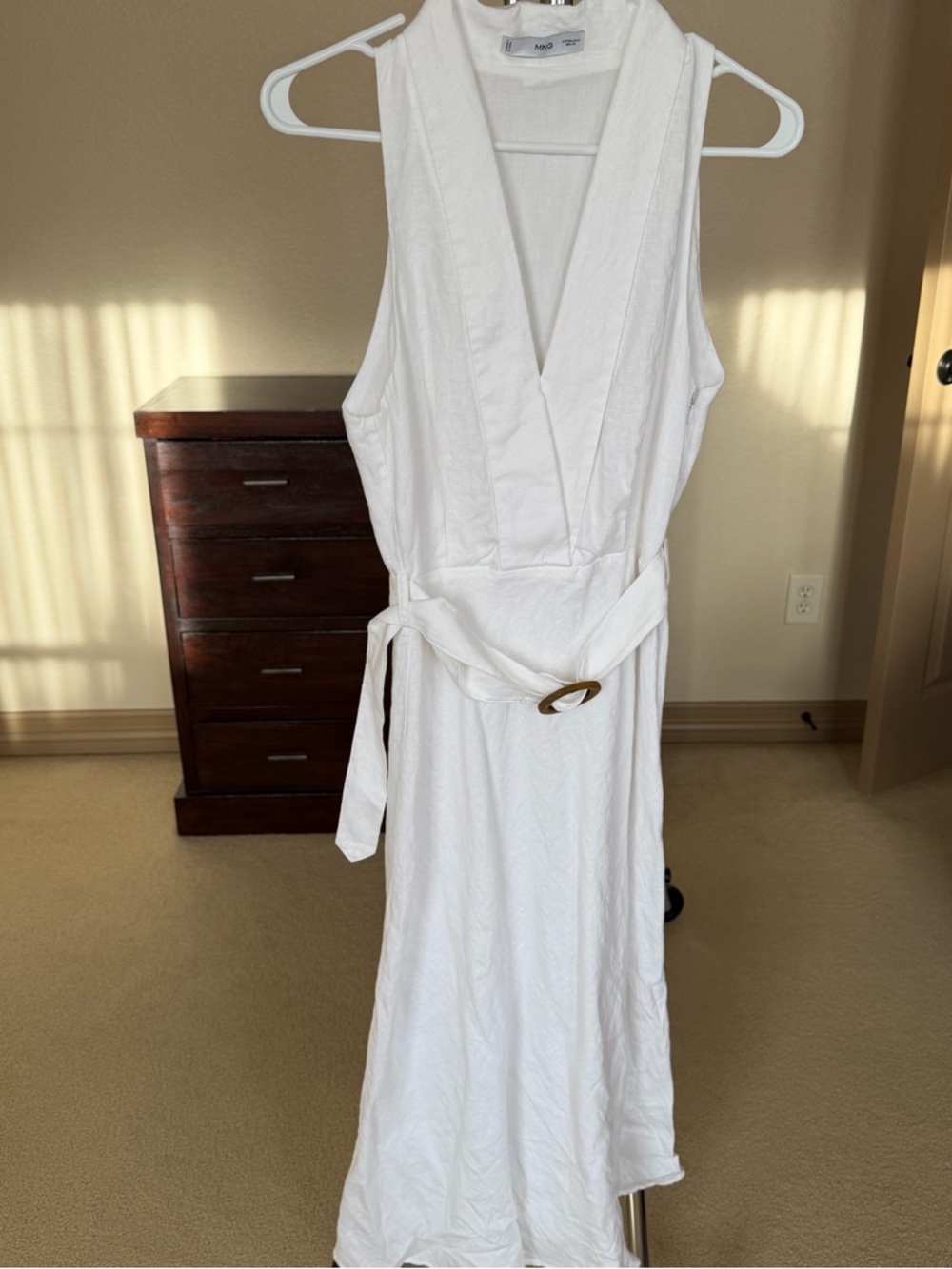 Mango White Sleeveless Dress with Belt M
